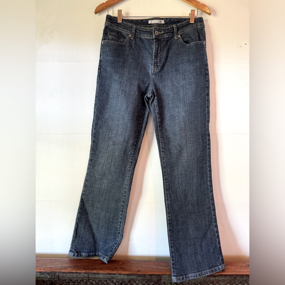 Chico’s Platinum Barely Bootcut women’s 4 denim jeans classic career travel boho